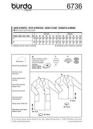 Burda Women's Jackets and Coats Sewing Pattern B6736 - Paper Pattern, Size 8-20