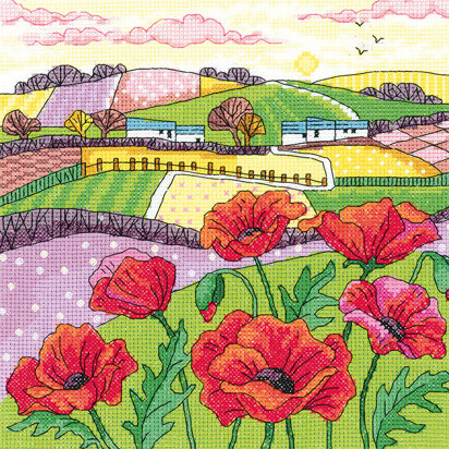 Heritage Poppy Landscape Cross Stitch Kit - 20.5cm x 20.5cm