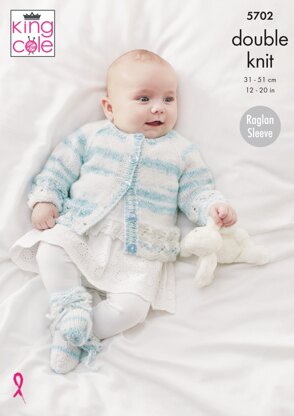 Cardigan, Matinee Coat, Sweater and Bootees Knitted in King Cole DK - 5702 - Downloadable PDF