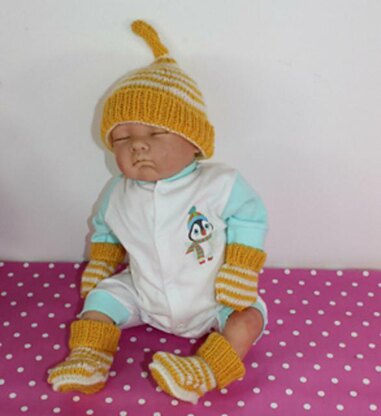 Baby Easy Stripe Pixie Hat, Booties & Mittens