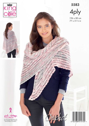 Shawls Crocheted in King Cole Drifter 4ply - 5583 - Downloadable PDF