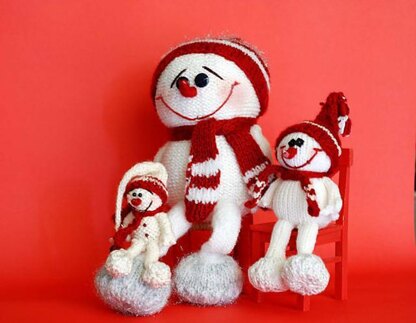 SALE 3 Snowmans - pdf knitting patterns. Christmas Ornament