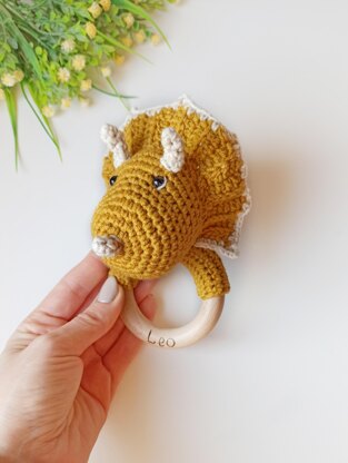 Crochet dinosaur baby rattle