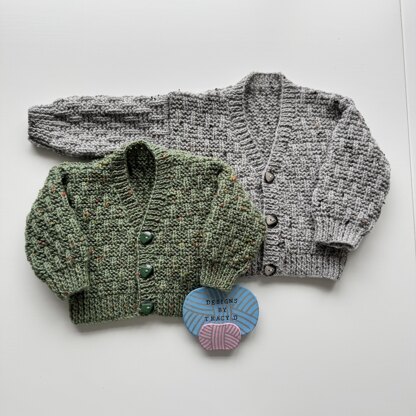 Damon V-neck Baby cardigan knitting pattern 0-9/12mths approx