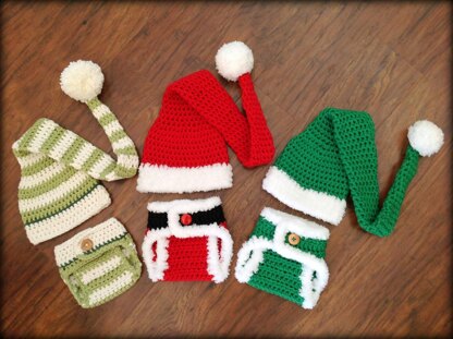 Santa & Elf Diaper Cover and Hat Set