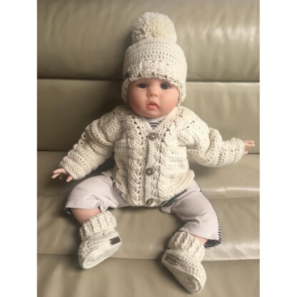 Cooper Baby Cardigan Hat and Booties Set