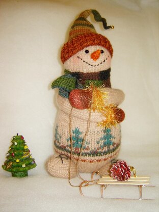 Knitting patterns  Snowfamily cocoa color decor for christmas