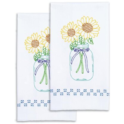 Jack Dempsey Stamped Decorative Hand Towel Pair - Sunflowers - 17in x 28in