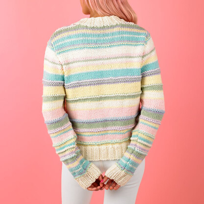 Sugar Striped Jumper - Free Knitting Pattern For Women in Paintbox Yarns Wool Mix Chunky