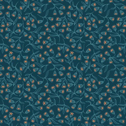 Flowers on Dark Teal with Copper Metallic (A544.3)