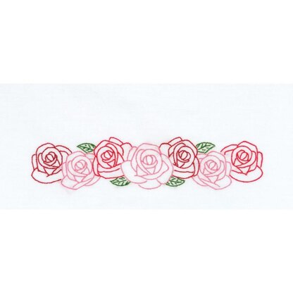 Jack Dempsey Stamped Pillowcases W White Perle Edge 2Pkg - Rose Garden