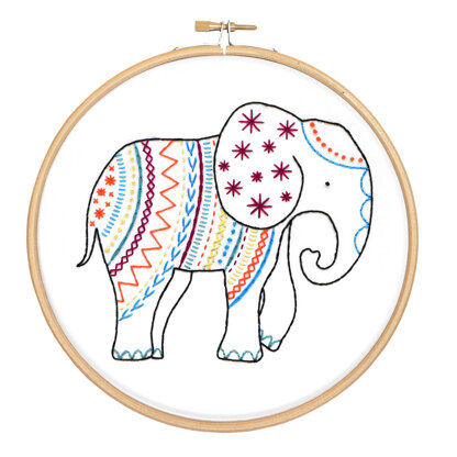 Hawthorn Handmade Elephant Contemporary Printed Embroidery Kit - 13 x 12.5cm