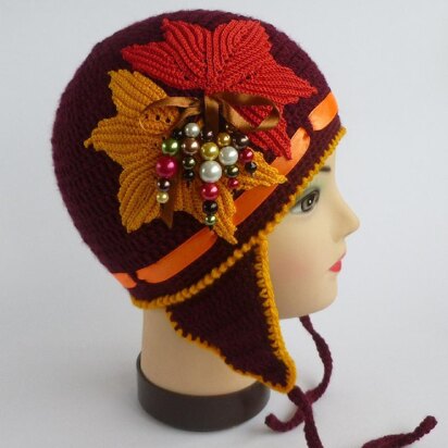 Crochet Baby Girl Beanie Hat Golden Autumn Hat with applique