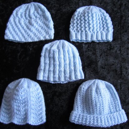 Premature Small Baby Knitting Pattern For 5 Hats - 4 ply