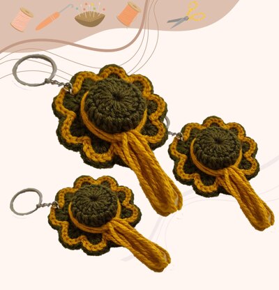 A crochet mini hat keychain