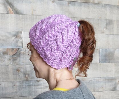 Double Cable Ponytail Hat