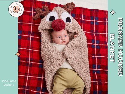 Prancer, Reindeer Hooded Baby Blanket, Baby First Christmas Knitted Gift