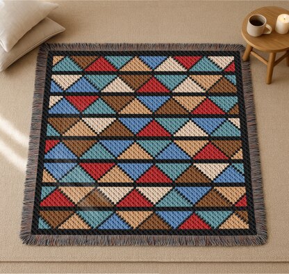 Bright Triangle Blanket 47×47 inches Colorwork Mosaic Stroller C2C CROCHET PATTERN