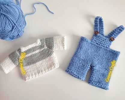 Striped Sweater and Dungarees - Knit Bunny or Teddy Bear Clothes