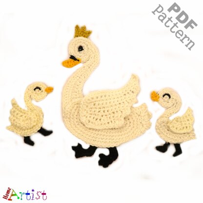 Swan and Babies crochet applique pattern