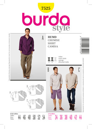 Burda Style Shirt Sewing Pattern B7525 - Paper Pattern, Size 34-44