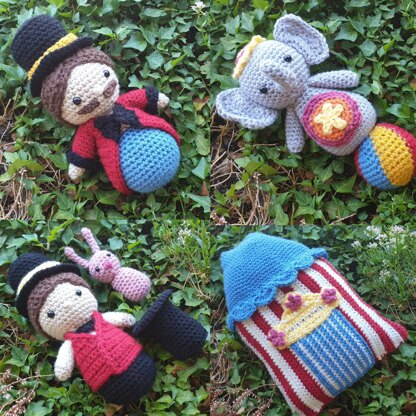 Circus Set Ballerina Clown Elephant Lion Tamer Magician Monkey Tent crochet amigurumi