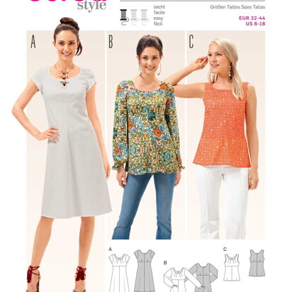Burda Women's Dress & Blouse Sewing Pattern B6685 - Paper Pattern, Size 6-18