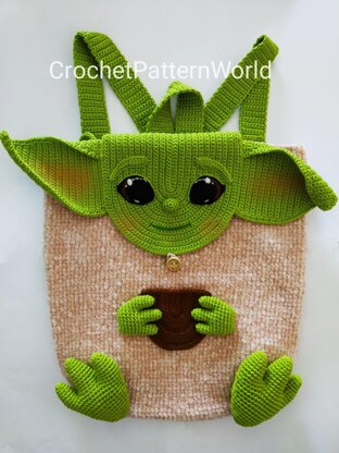 Backpack amigurumi pattern, Yoda backpack crochet pattern, Baby Yoda crochet pattern, The Baby Child backpack (English, Français)