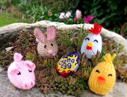 PDF KNITTING PATTERN Farm Yard Creme Egg Covers EASY Set Of 4 Pig Chick Bunny EASTER Oreo Egg