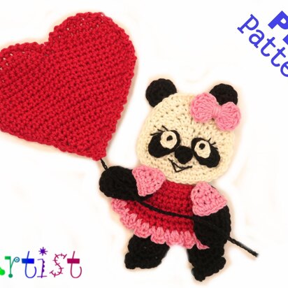 Panda girl crochet applique pattern