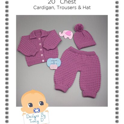 Xantha unisex baby pram set, cardigan, hat & trousers 20" chest