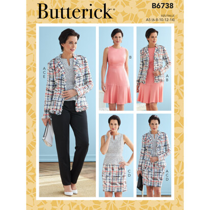 Butterick Misses' Jacket, Dress, Top, Skirt & Pants B6738 - Sewing Pattern