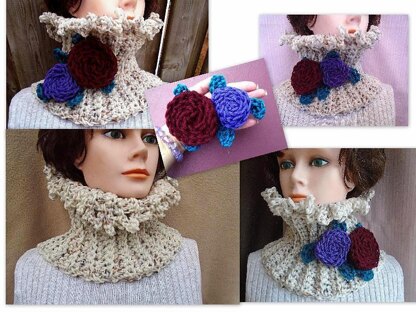 739 Ruffled Crochet Cowl and Flower Cluster