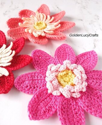 Dahlia Flower Applique Crochet pattern by GoldenLucyCrafts | LoveCrafts