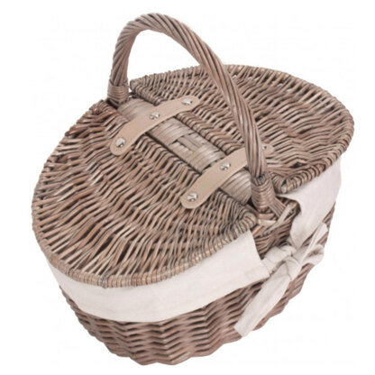 Willow Direct Small Antique Wash Finish Oval Picnic Basket With White Lining - 300x230x170mm