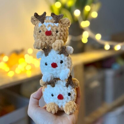 Set of 3 chubby reindeers crochet pattern, No sew PDF tutorial, Christmas pattern