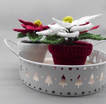 Small poinsettia in a pot - easy from scraps of yarn
