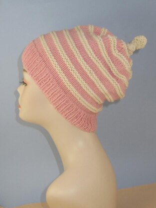 Stripe Topknot Slouch Hat