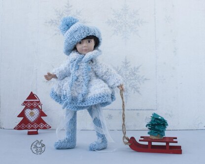 Knitting flat Winter outfit for 8-9 inch dolls