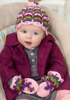 Scalloped Baby Hat and Mittens in Red Heart Soft Solids - LW2495