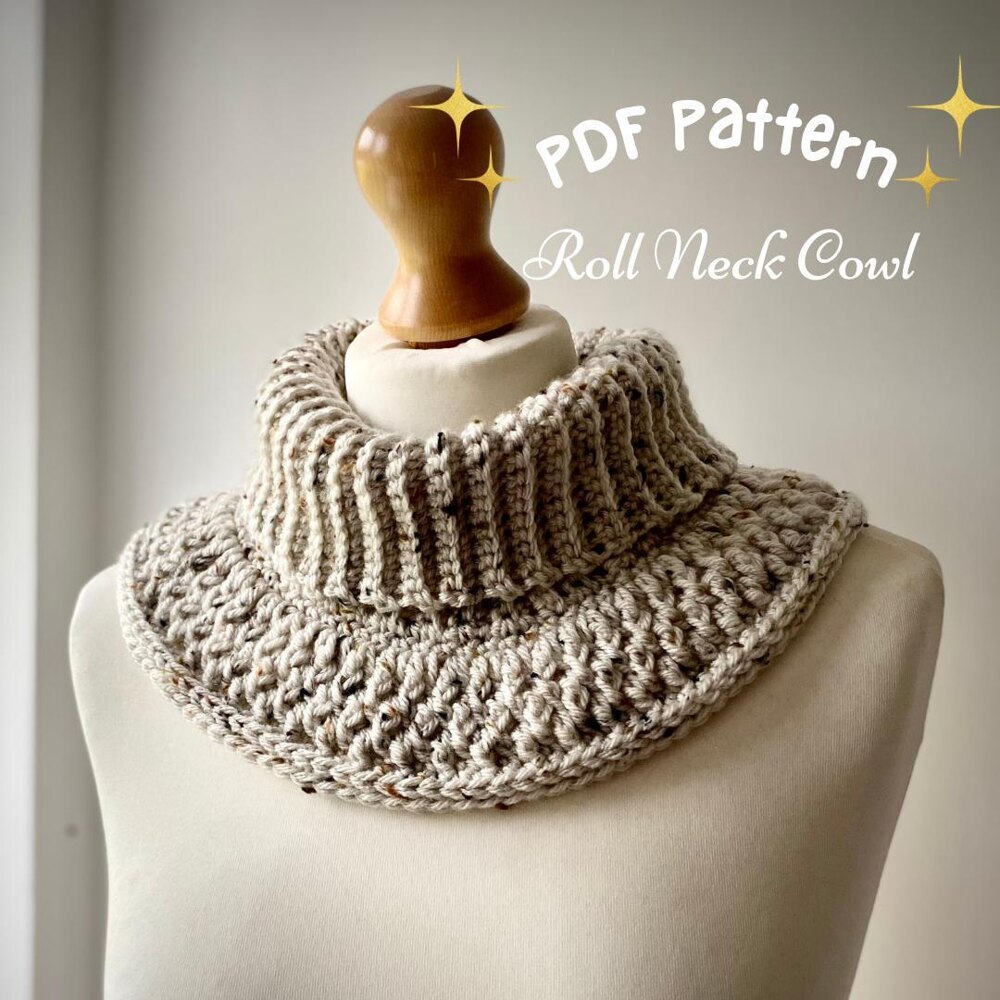 Roll Neck Cowl Scarf Crochet pattern by Mumsy Makes Crochet 