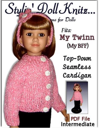 Cardigan Pattern, Top-down seamless for 23 inch doll (MY Twinn) 611