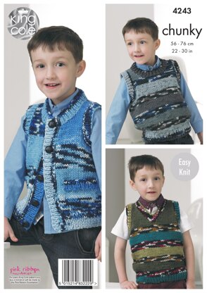 Slipovers & Waistcoats in King Cole Big Value Multi Chunky - 4243 - Downloadable PDF