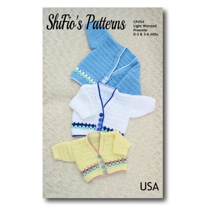 Crochet Pattern baby cardigan 3 sizes #454