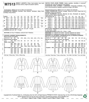 McCall's Misses' Notch-Collar, Peplum Jackets M7513 - Sewing Pattern