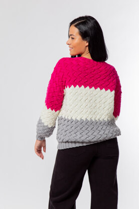 Lexi Entrelac Jumper - Knitting Pattern for Women in MillaMia Naturally Soft Aran by MillaMia