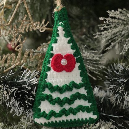 Decorative Christmas Tree With A Red Bow Crochet Ornament