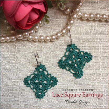 Crochet Lace Square Earrings boho style- crochet pdf pattern - Crochet earrings pattern - Crochet jewelry - Crochet earrings - Granny Square