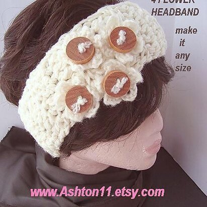 Super Easy 4 Flower Headband | Crochet Pattern 210