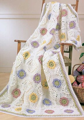 Crochet Floral Bouquet Afghan in Red Heart Super Saver Economy Solids - LW1575